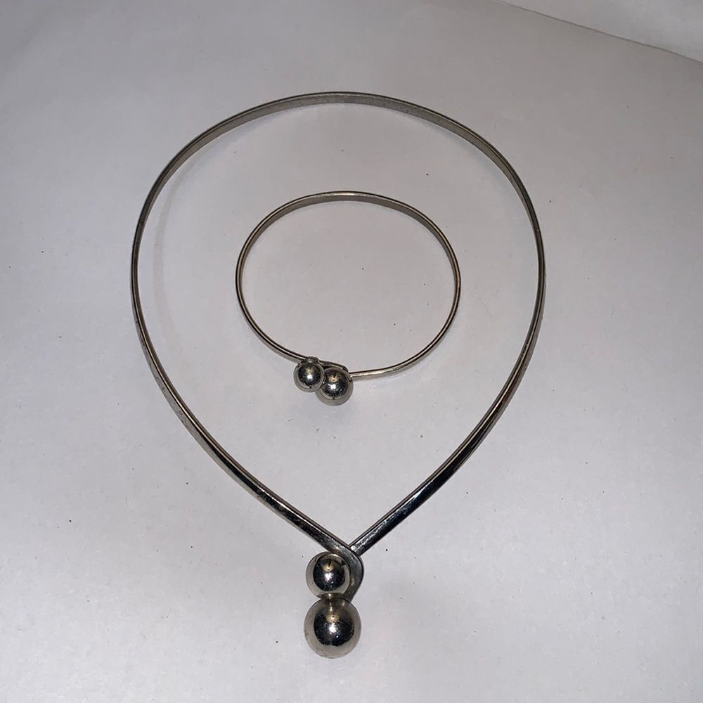 Matching Solid Silver Modernist Choker Necklace A… - image 3